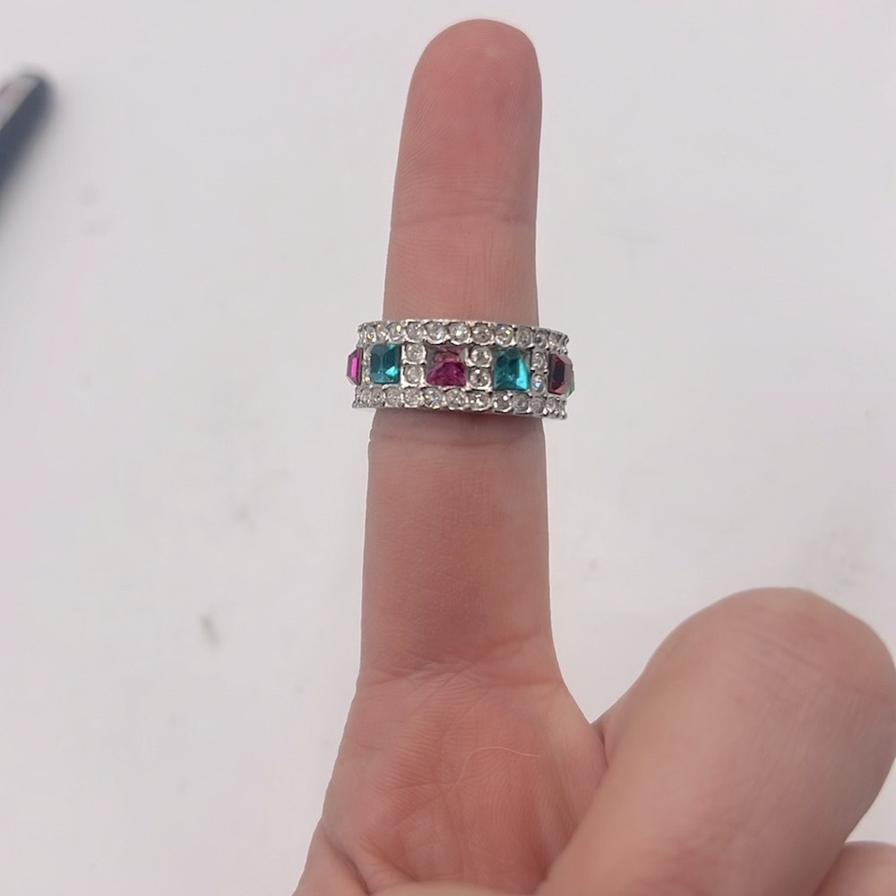 Elegant Multicolor Gemstone Rhinestone Silver Ton… - image 5